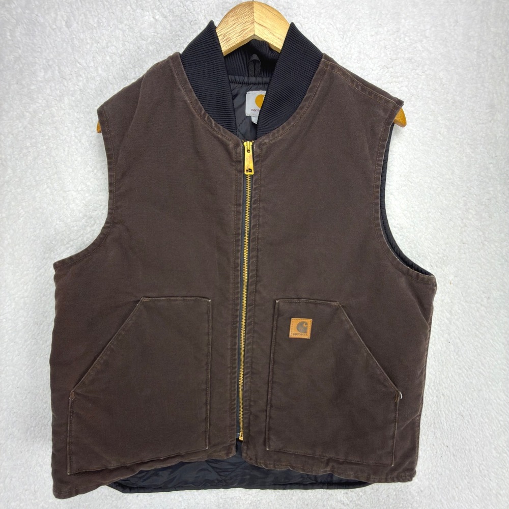 Carhartt Sandstone Vest Arctic Quilt‎ Lined Mens Large V02 DKB Dark Brown EUC